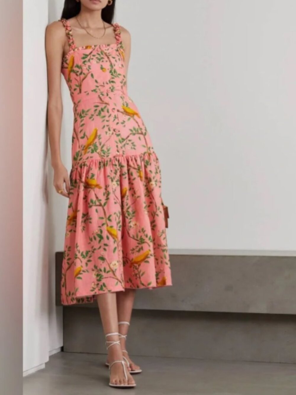Agua by Agua Bendita Nispero Printed Linen Midi Dress Pink Size Medium